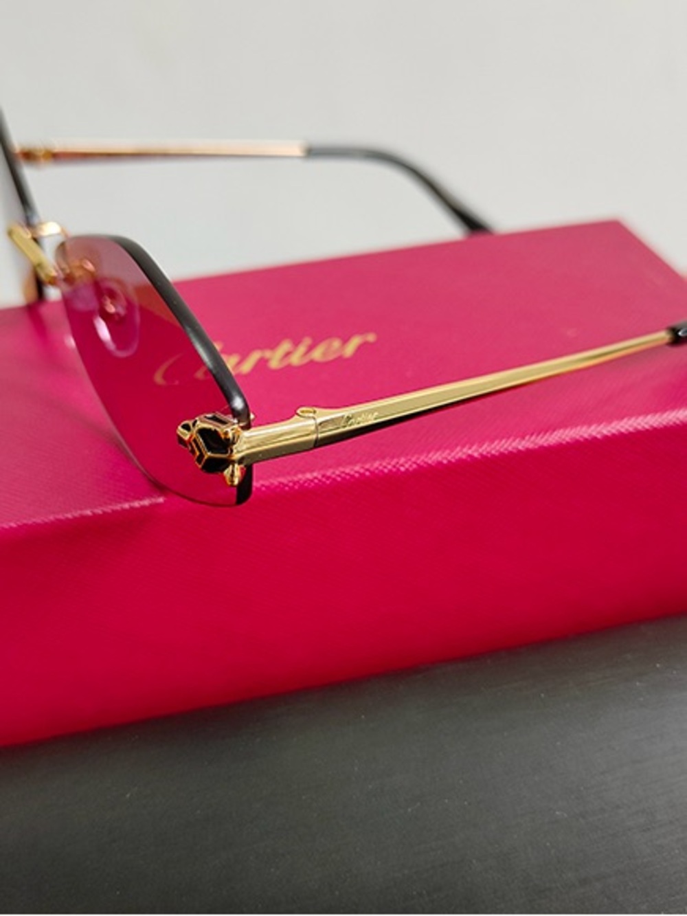 Cartier Rimless Pink Gradient Sunglasses with Gold Temples - Picture 2 of 7
